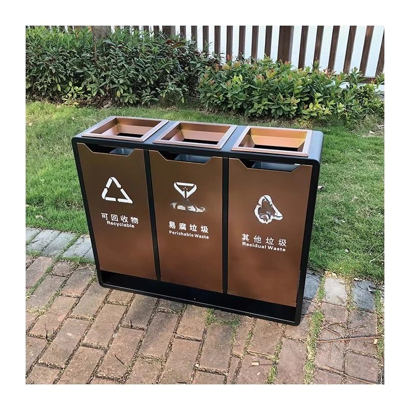 Outdoor Metal Trash Cans with Anti-Theft Design - Large Capacity for Parks, Hotels, Campuses & Industrial Zones