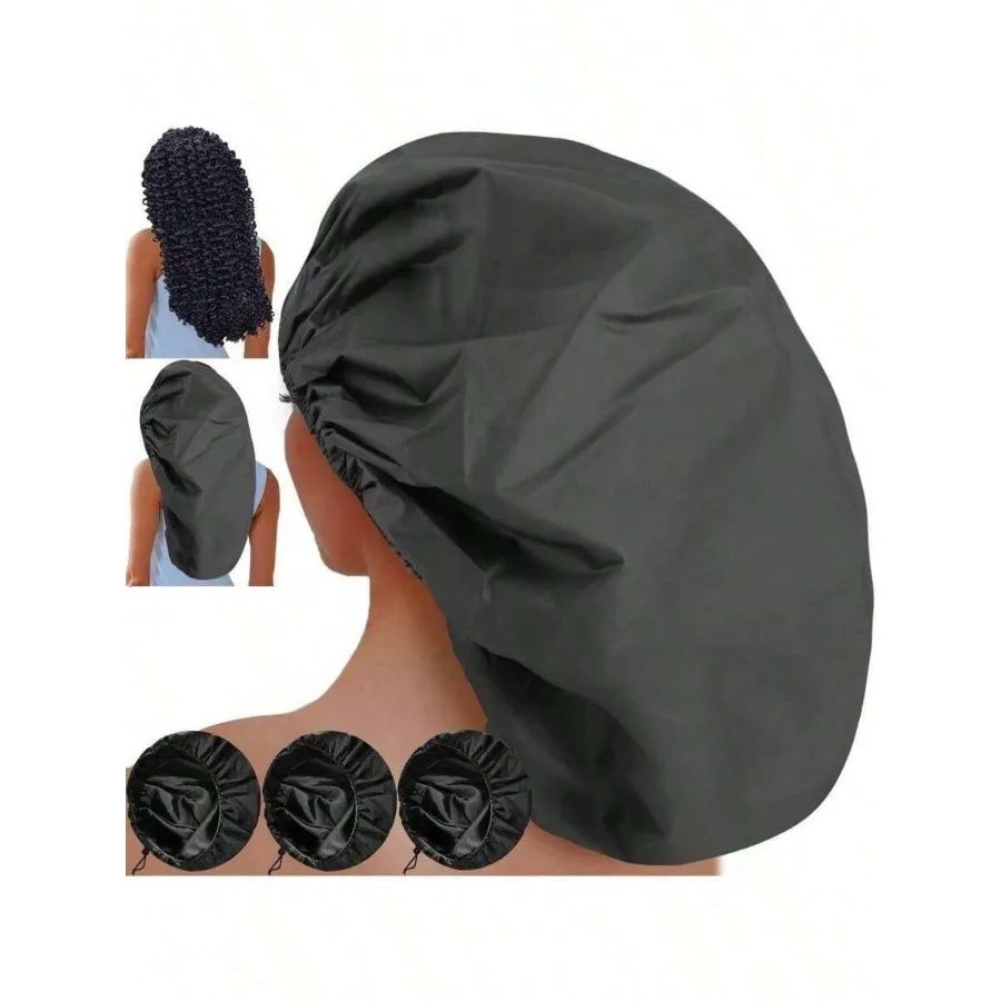 

3 Pcs Super Jumbo Adjustable Satin Lined Shower Caps For Long Hair and Braids, Extra Large Shower Cap For Women and Men, Reusab