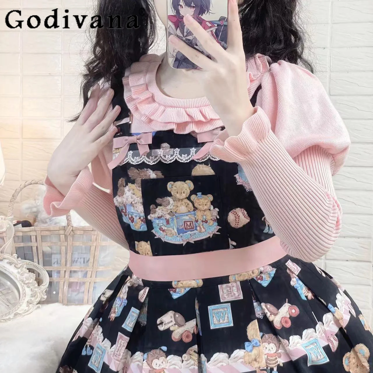 

Japanese Original Lolita Ruffled Collar White Knitted Inner Sweater Girl Sweet Y2k Kawaii Slim Elegant Fashion All-Match Sweater