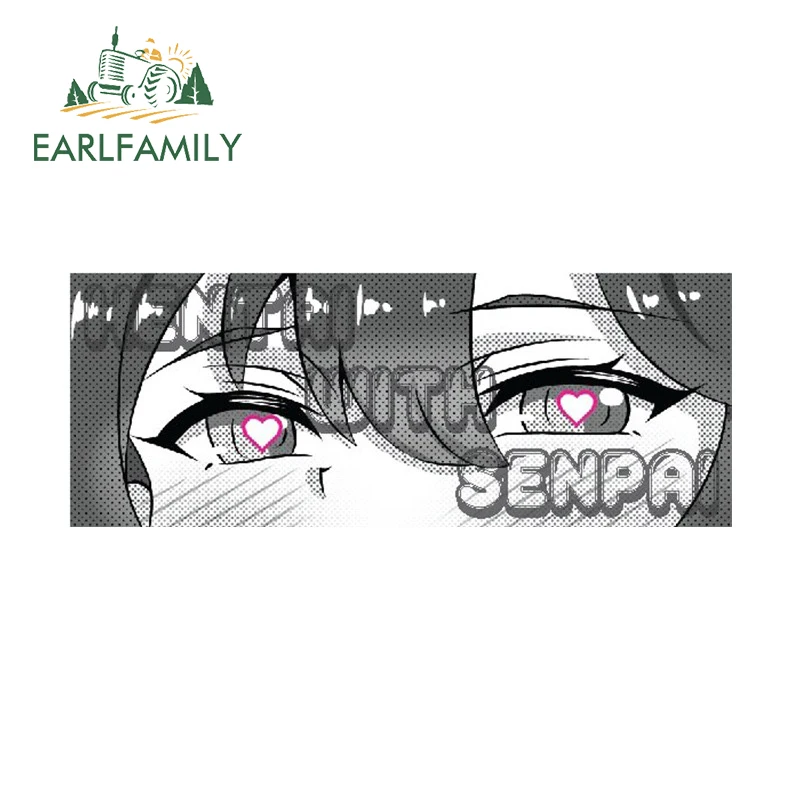 EARLFAMILY Anime Eyes Chibi Slap Car Sticker Hentai with Senpai Heart Eyes Vinyl Decals NOTICE ME Stickers Classic Ahegao Peek