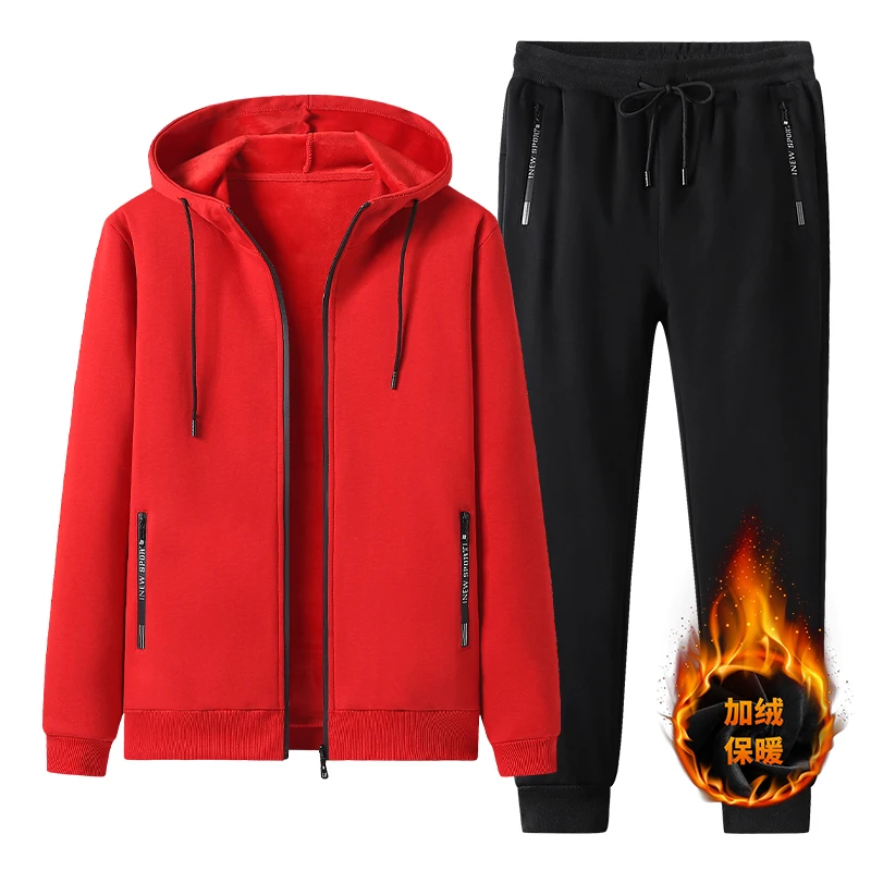Men Sets 2024 New Winter Autumn Men\'s Casual Clothing Solid Color Hoodie 2 Piece Set Zipper Sweatshirt Sweatpants Tracksuits