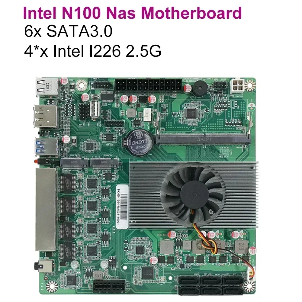 Intel Alder Lake N100 Nas Motherboard  6x SATA3.0 4*x Intel I226 2.5G Mini ITX 17x17CM Soft Routing 1xDDR5