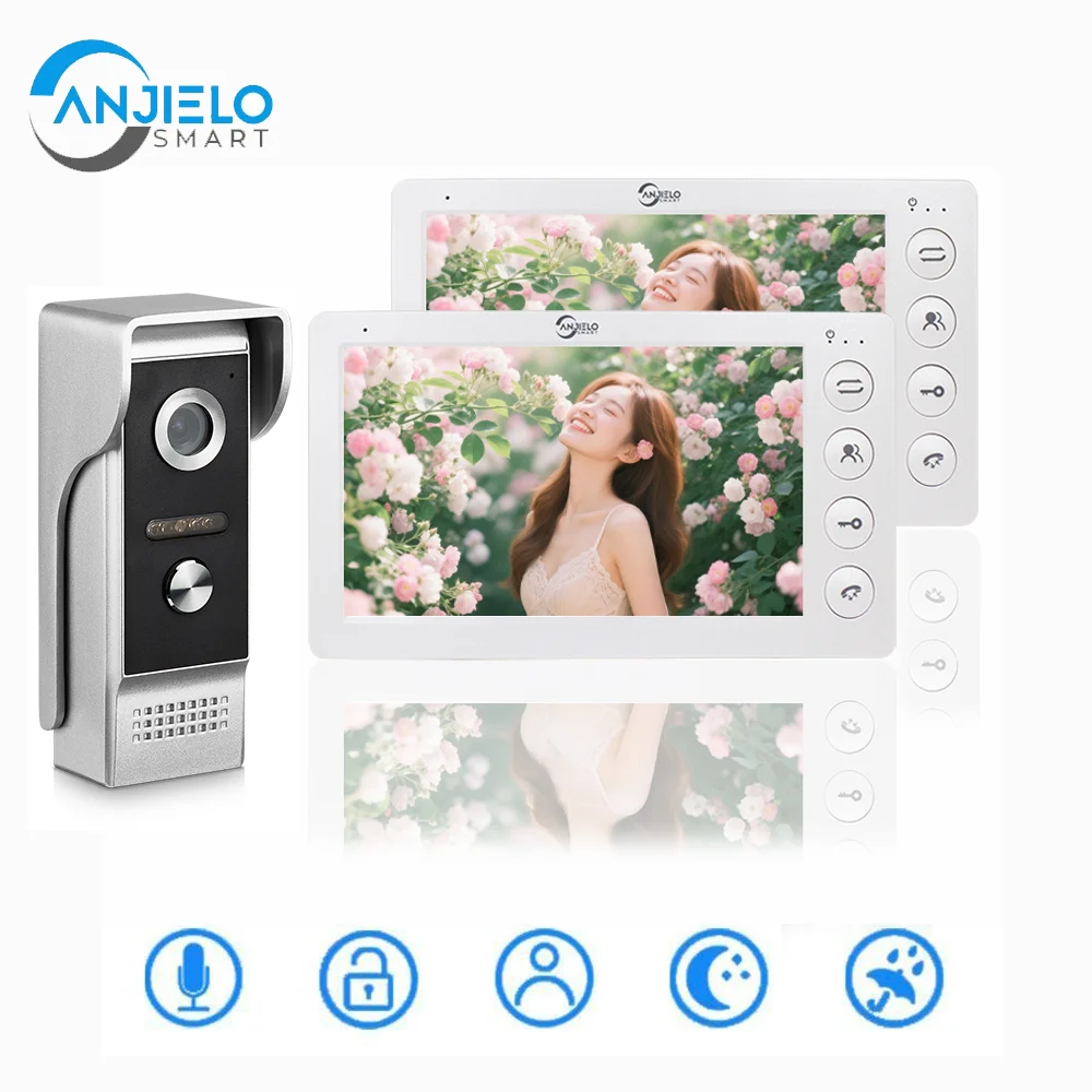 

ANJIELO 7-Inch Outdoor Video Intercom System Metal Doorbell Waterproof Cold Resistant with Home Night Vision Lock/Unlock Functio