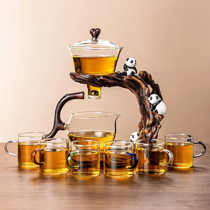 Lazy Glass High Borosilicate Automatic Tea Set Panda Kung Fu Tea Set