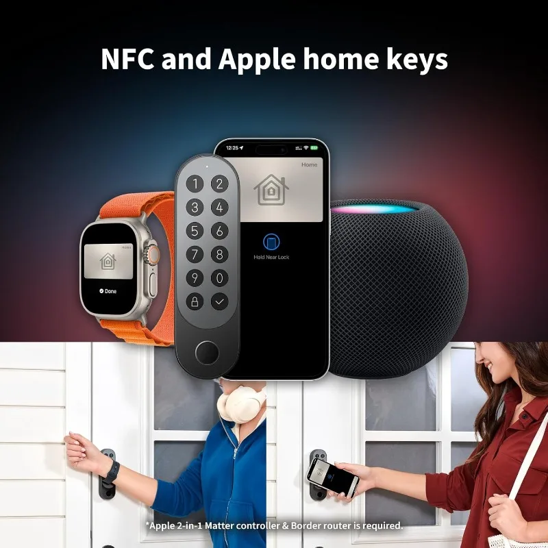 Smart Lock U200 (Fingerprint Keypad Included), Matter Over Thread, Keyless Entry Door Lock with Apple Home Key