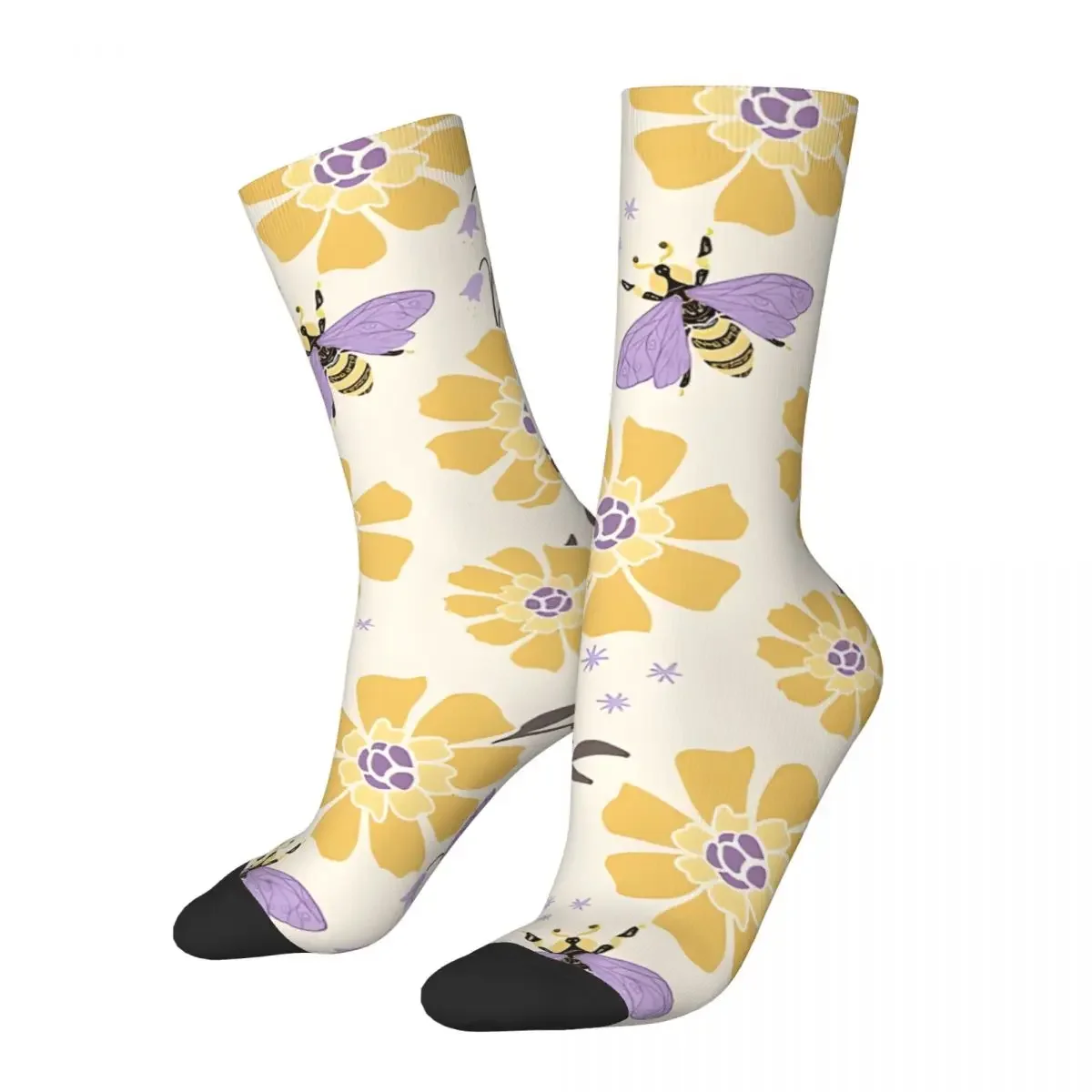 

Spring Bees Pattern - Lavender Flowers Men's Socks Retro Harajuku Street Style Novelty Seamless Crew Sock