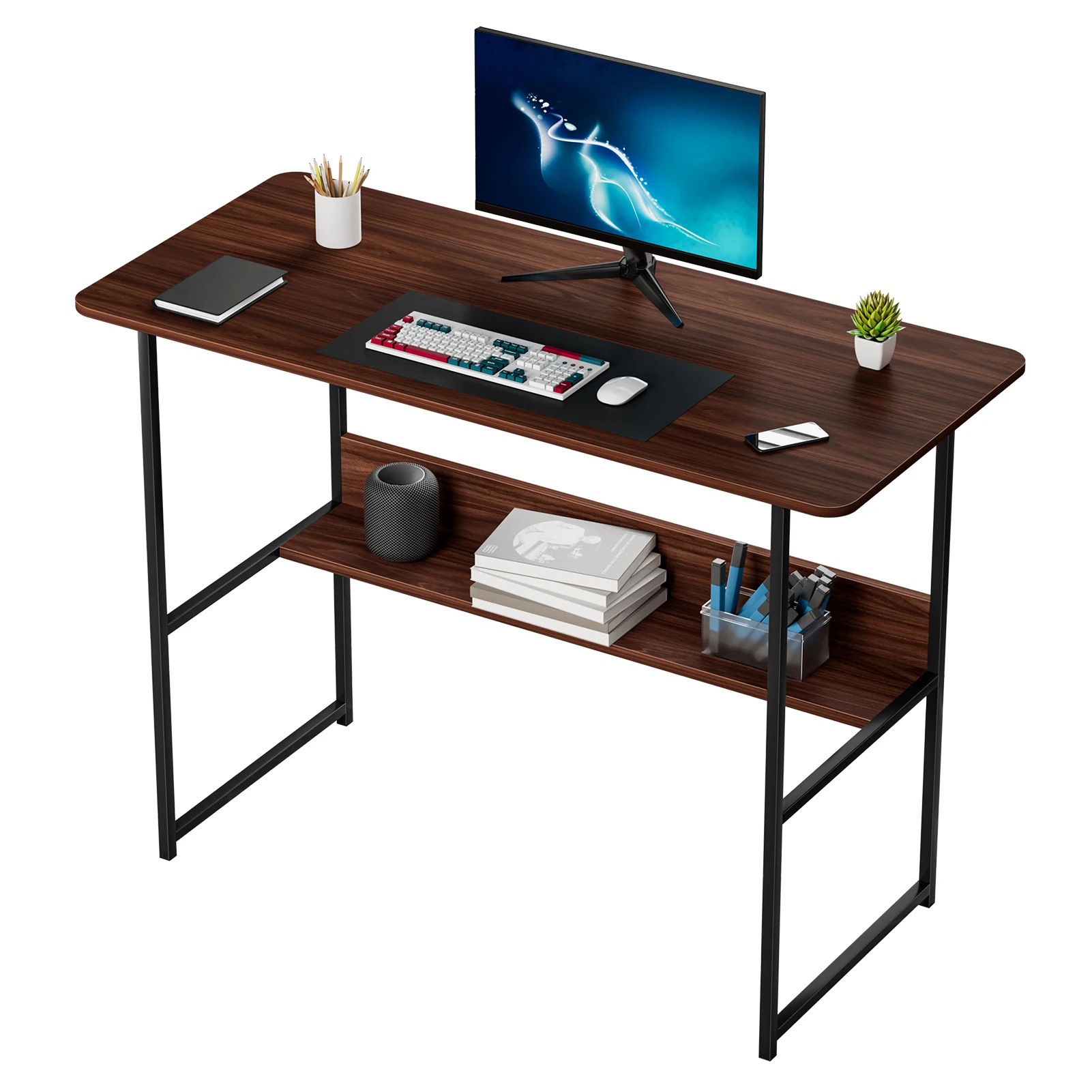 Study Computer Desk, Home Office Writing Small Desk, Bedroom Student Study Table, Simple Style PC Table, Black Metal Frame