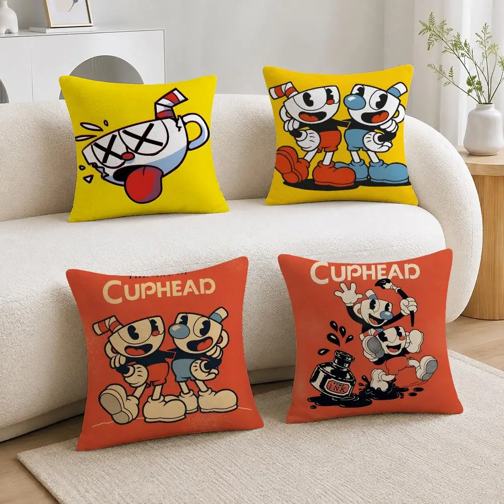 Game Cuphead Cushion Cover Soft Plush Cushion Covers Fluffy Throw Pillow Cases for Sofa Bedroom Home Decor