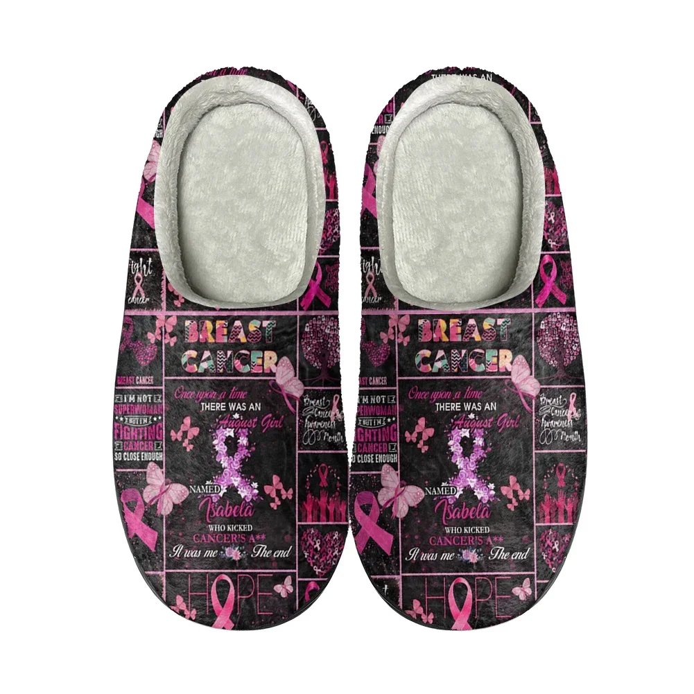 

Cancer Survivor Breast Cancer Home Cotton Slippers Mens Womens Plush Bedroom Keep Warm Shoes Thermal Indoor Slipper Custom Shoe