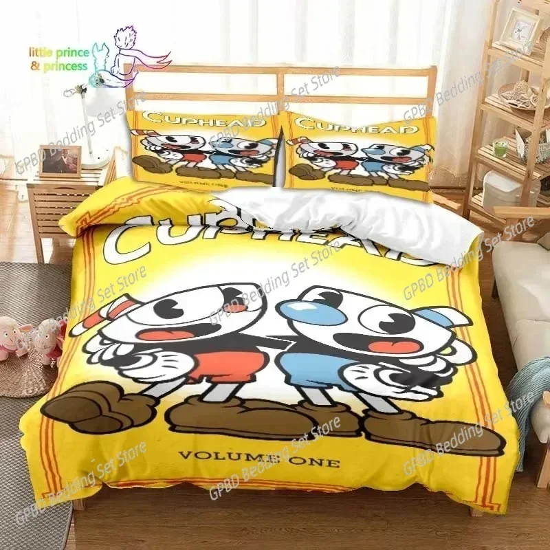 Cuphead and Mugman Game Gamer Bedding Set Single Twin Double Queen King Cal King Size Bed Linen Set