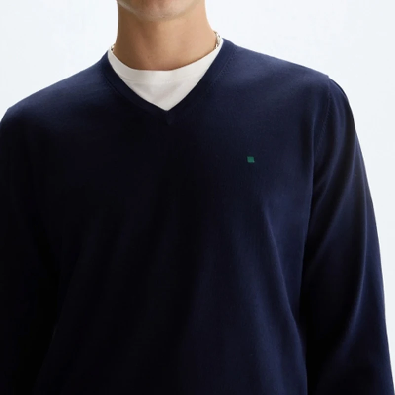 PG Letter Embroidered Solid Color V Neck Long Sleeve Knit Sweater Men Regular Fit Mature Elegant Premium Cotton Tops image 5