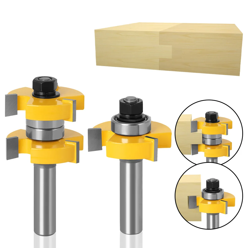 2Pcs 12mm 1/2 Inch Shank Tongue & Groove Router Bits Set Stock 1-1/2 Tenon Milling Cutter for Wood Woodworking Tools Bit Milling