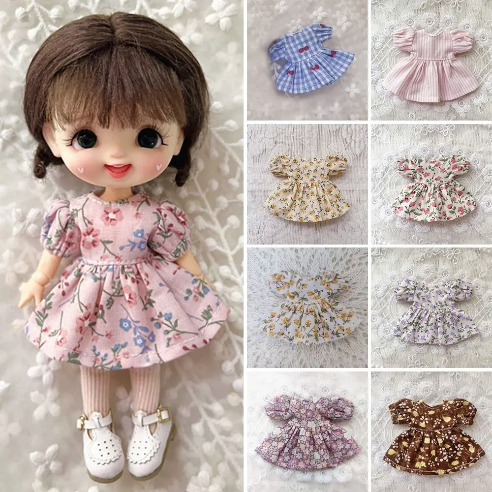 Handmade Printed Dresses Fashion Lotus Leaf Sleeve Dolls Outfits Dresses Accessories Multi-styles Dolls Tops