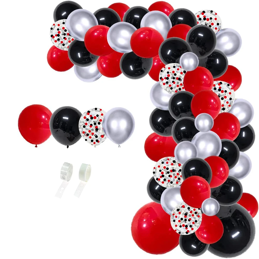 1 Zestaw Czerwony Czarny Srebrny Balon Łuk Girlanda Zestaw Dekoracje Urodzinowe Balon Konfetti BBQ Kasyno Noworoczne Dekoracje Imprezowe