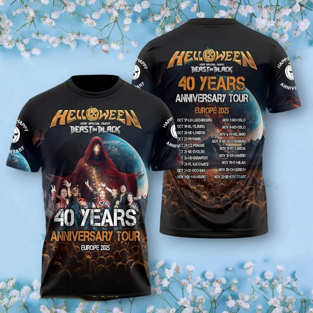 Helloween New Rock Metal Band 40th Anniversary Tour 3D Printed T-shirt Shirt Men's and Women's Retro Street Trendy Top
