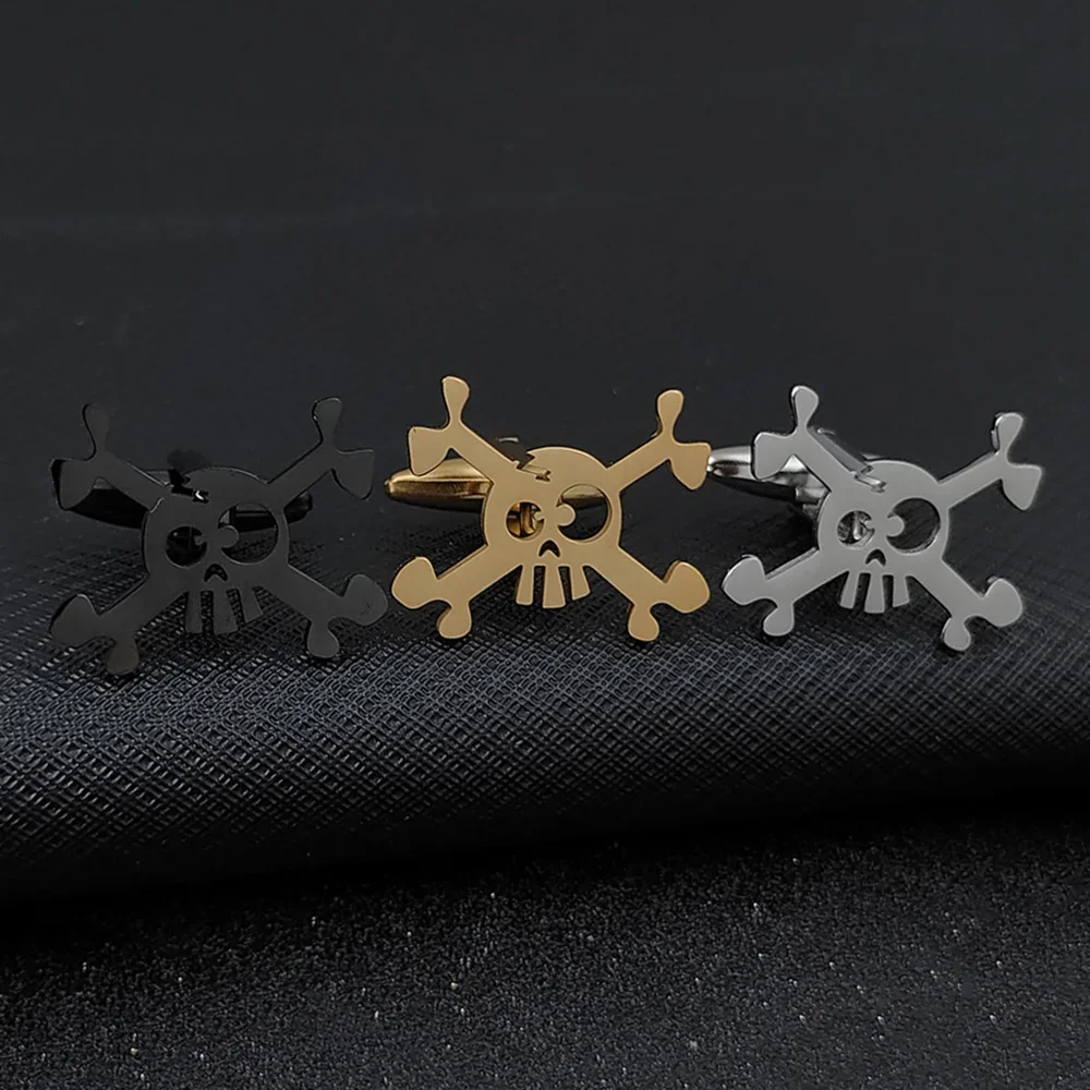 Gemelos de diseño de calavera creativa de dibujos animados para hombres, Material de acero inoxidable de alta calidad, accesorios de joyería elegantes, recién llegados