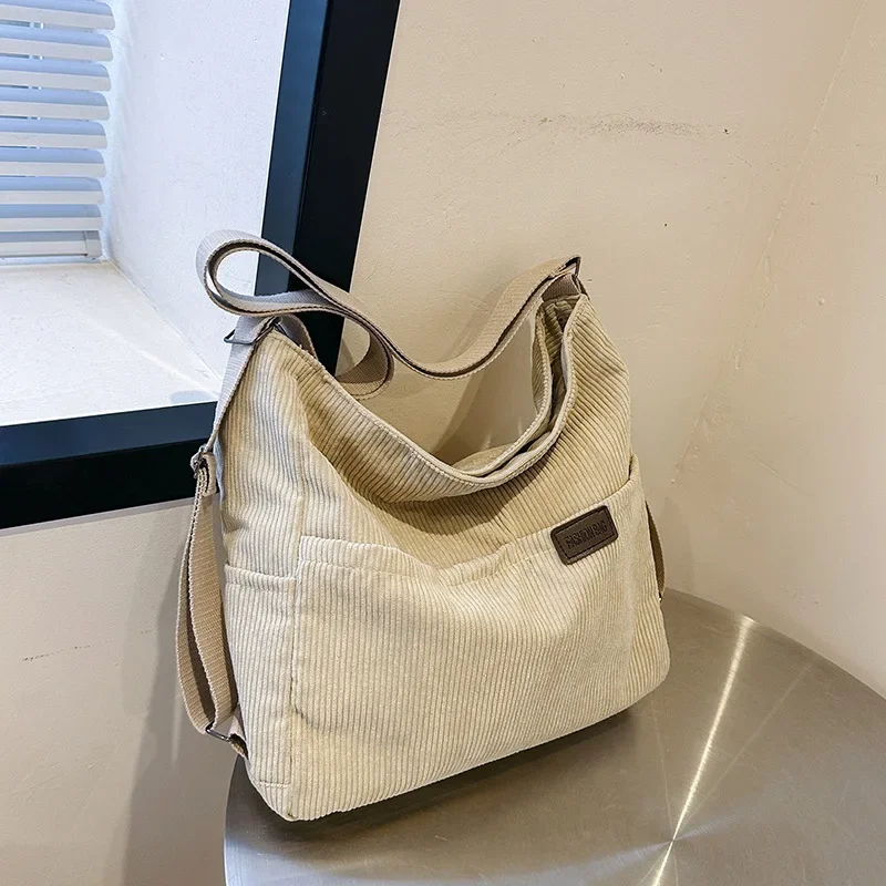 Bolso de mano de pana para mujer, bolsa de hombro Convertible, mochila con múltiples bolsillos, bolso Hobo con cremallera