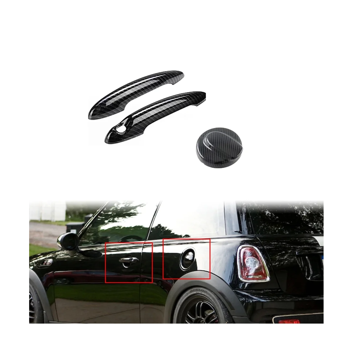 Car Gas Fuel Tank Filler Cap Cover Exterior Door Handle Covers for BMW Mini Cooper S R55 R56 2007-2013(Black)