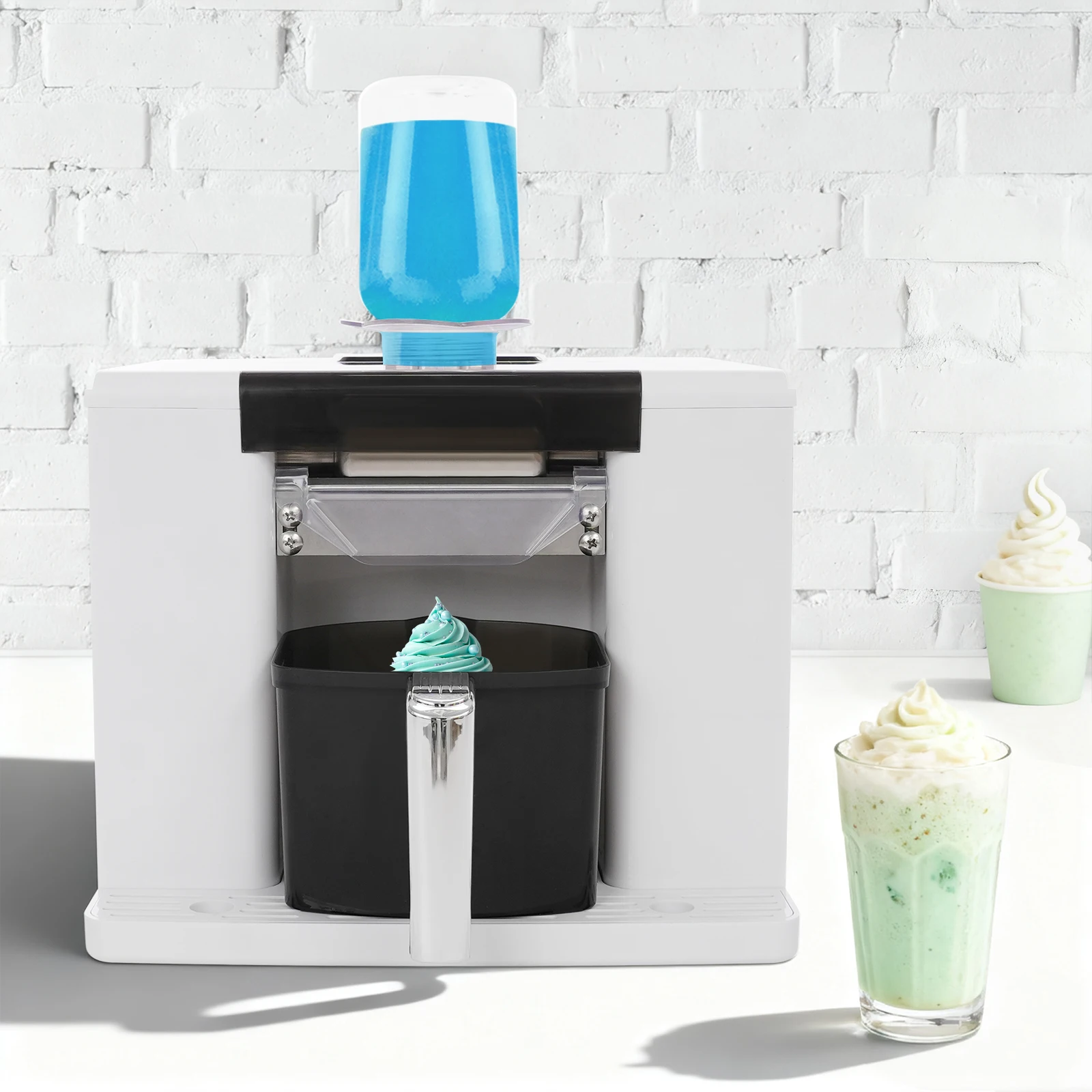 

White Shaved Ice Maker Automatic Snowflake Maker High Safety US Plug Easy to Clean with Large Capacity Ingredient Bottle