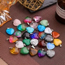 5Pcs Natural Stone Heart Shaped Pendant Turquoises Rose Quartz Crystal Tiger Eye Aventurine Charms Jewelry Making DIY Necklace