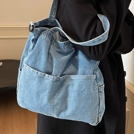 Bolso de hombro grande de mezclilla perezoso para mujer, bolso de mano portátil de moda para Festival de Primavera 2025, bolso de mano para ir al trabajo de gran capacidad