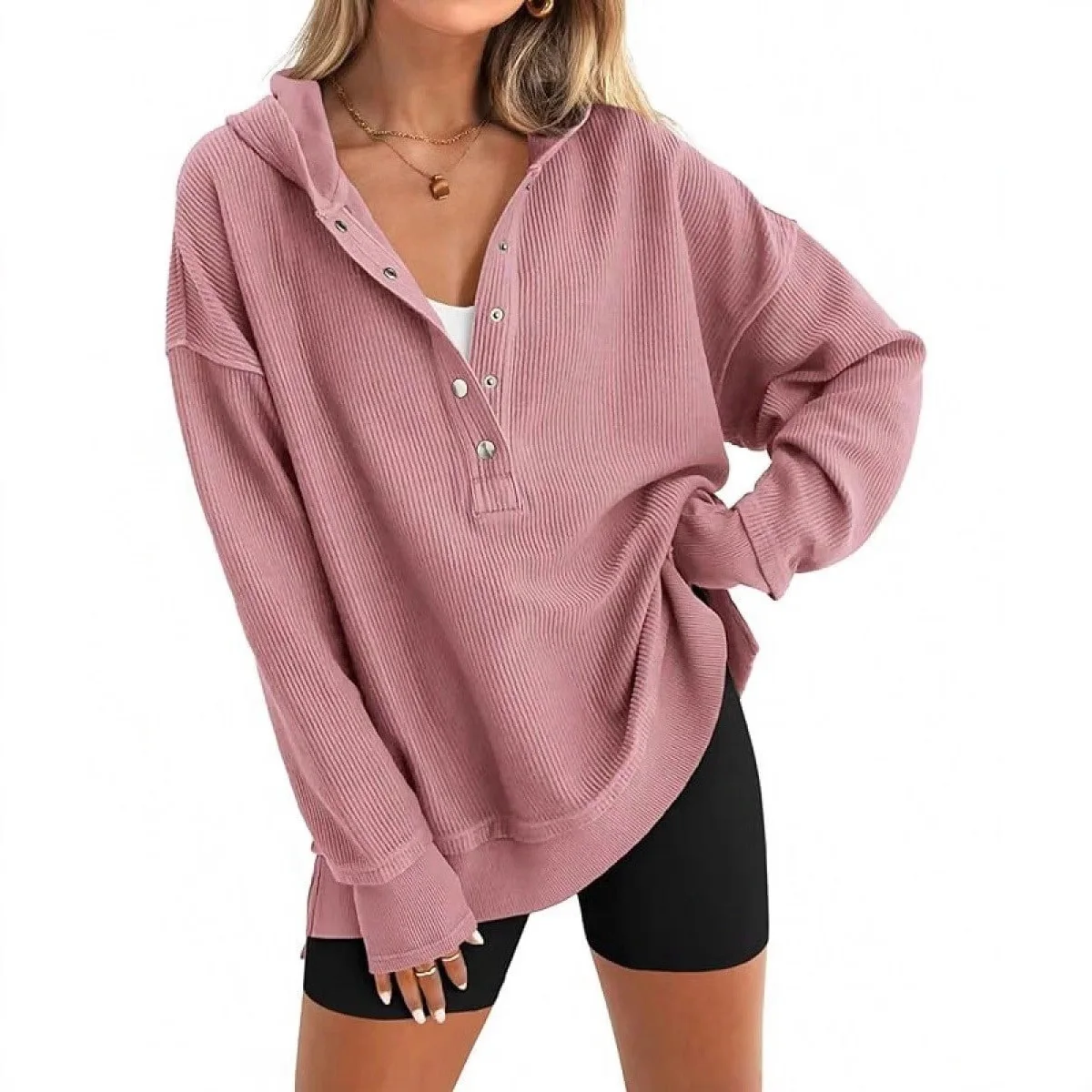 Sudadera Con Capucha Mujer Roupa Feminina Hooded Button Pullover Spring Summer Womens Commuting Daily Loose Versatile Sweatshirt