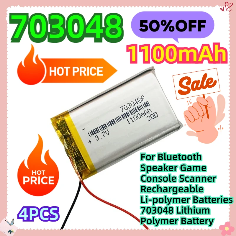 

For Bluetooth Speaker Game Console Scanner Rechargeable Li-polymer Batteries 703048 1100mah 3.7V Lithium Polymer Battery