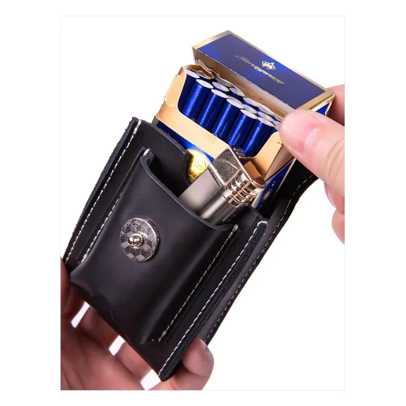 

Мужской портсигар из воловьей кожи в стиле ретро, сумка для прикуривателя, встроенный набор, уличный ремень, маленькая поясная сумка, сумка для сигарет, чехол для прикуривателя