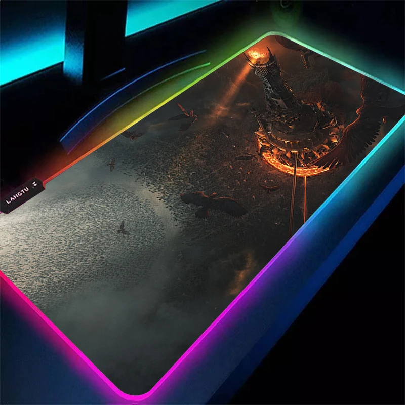 RGB Anime Mouse Pad Computer Kawaii Gamer Cabinet Keyboard Rug Laptop L-Lords The Rings XL Desk Mat LED Luminous Gaming Mousepad