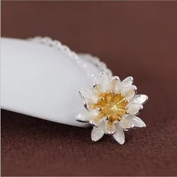 New Fashion 925 Sterling Silver Jewelry Personality Gold Lotus Flower Female Popular Clavicle Chain Pendant Necklaces XL147
