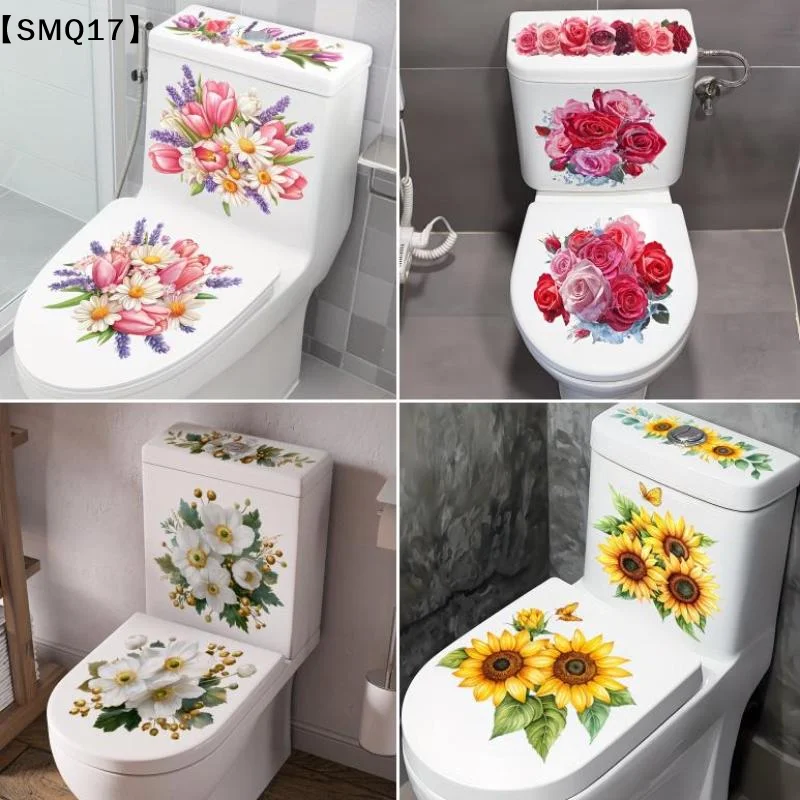 Floral Toilet Sticker Waterproof Bathroom Wall Sticker Toilet Lid Sticker Self-Adhesive Removable Decals Home Decor【SMQ】