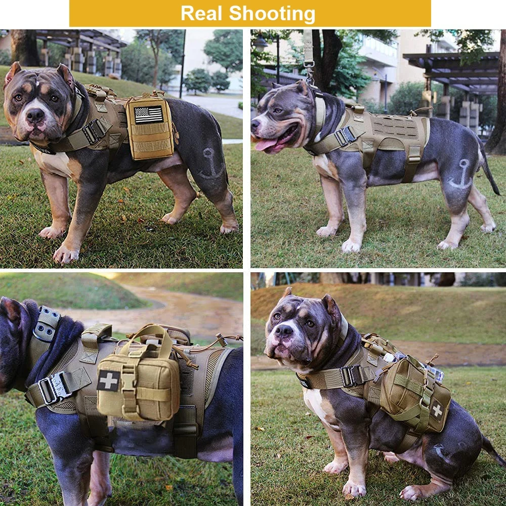 Tactical Dog Harness Pet Training Vest With Bags Military Dog Harness Leash Set Service Dog Vest Safety Lead Walking