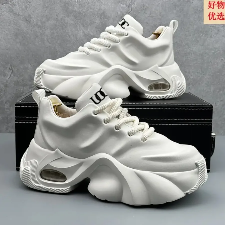 

Men's High-Top Sneakers Thick Sole Dad Shoes - Full-Height Lace-Up Casual Shoes Suitable for Year-Round Wear Sole and Upper - V