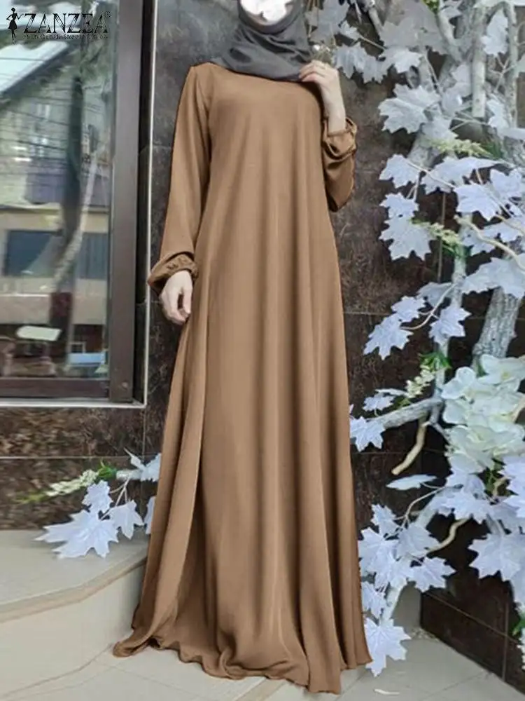 2023 ZANZEA Fashion Muslim Dress Women Tukey Abaya Robe Long Sleeve Maxi Sundress Vestido Dubai Kaftan Islamic Clothing Oversize