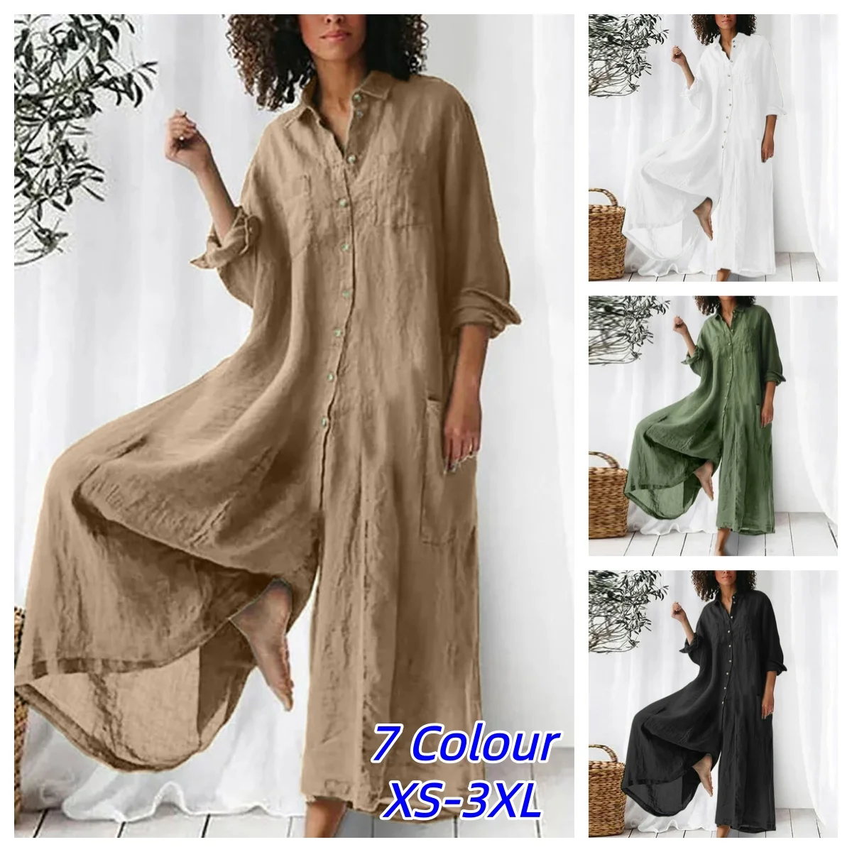 Cotton Linen Women Jumpsuit Oversized Vintage Button Jumpsuit Summer Women Casual Beach Playsuit Wide Legs Pants Loose Romper