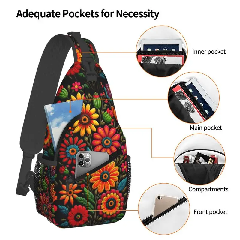 Mochila cruzada para hombre, bolso de hombro personalizado, colorido Floral, flores mejicanas, fresco, para el pecho, ciclismo, Camping, Daypack