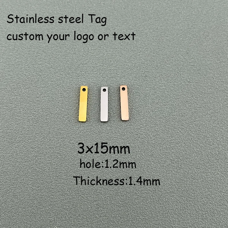 30pcs  3x15mm Laser Engrave Logo Tag Stainless Steel Pendant for Necklace Jewelry Making Accessories