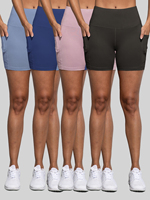 Double Pocket Yoga Shorts for Women Solid Color Butt Lifting Cycling Tight Outdoors Elastic Jogging Shorts Female Sportswear