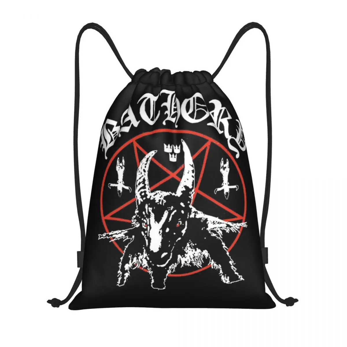 Black Metal Bathory Band Drawstring Backpack Sports Gym Sackpack String Bag for Exercise