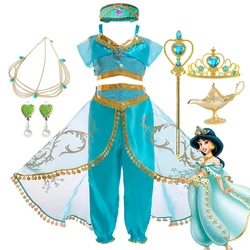 Girls Jasmine Dress Aladdin Princess Magic Lamp Carnival Party Clothing Vestidos Halloween Party Cosplay Costume Dress