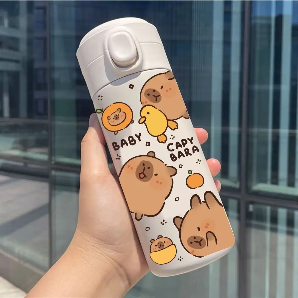 Stainless Steel Capybara Insulated Water Bottle 420ML Cartoon Students Thermal Cup Large Capacity Leakproof