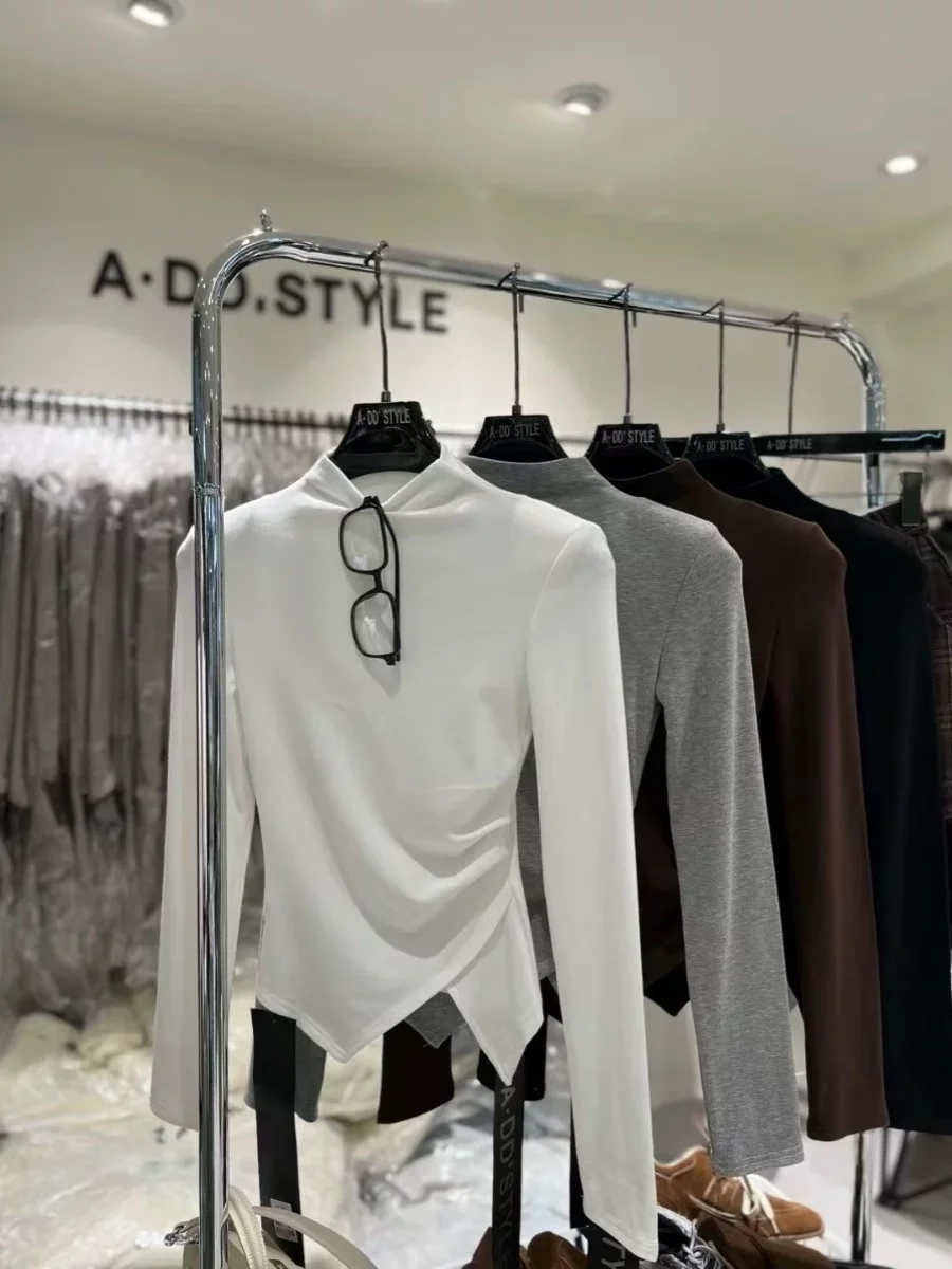 

Winter Women's Fce Lined Slim Fit ort Sve T-irt High Collar Long Sve Soft Comfortable Cotton Base irt Top