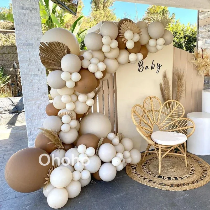 Beige Coffee Brown Balloon Garland Arch Kit Kids Birthday Balloons Baptism Baby Shower Decoration Rustic Wedding Birthday Party