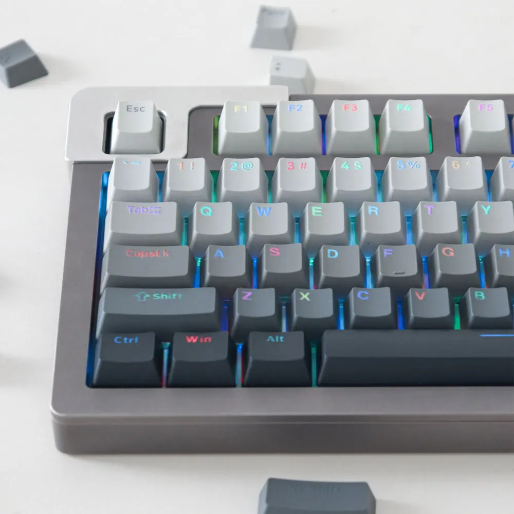 132 Keys Keycaps Gradient Gray Themes OEM Height PBT Thermal Sublimation For 61 68 75 87 104 108 Mechanical Keyboard