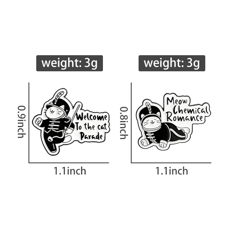Cute Uniform Black Cat Brooch Enamel Pins Meow Chemical Romance Welcome To The Cat Parade Brooches Bag Lapel Badge Jewelry Gifts