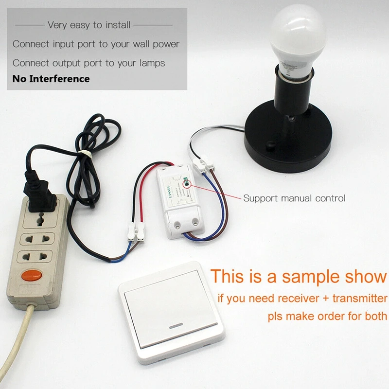 Portable Wireless Wall Light Switch No Wiring Power 86 RF Remote Transmitter