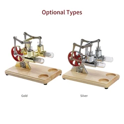 Stirling Engine Kit Hot Air Motor Model Physical Dual Engine Generator Model with LED Light Flywheel Design Science Experiment