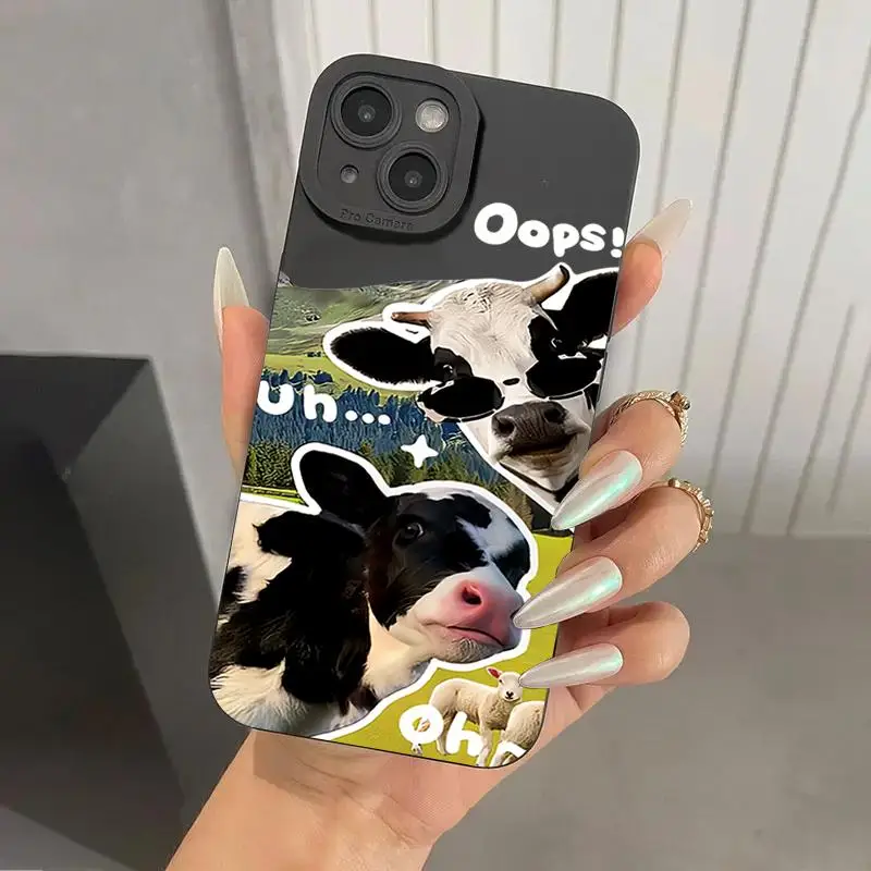 Cute Collage Sunglasses Cow Case for IPhone 16 Pro Max 15 Pro 14Plus 13 12 11 XR X/XS Smartphone Accessories Shockproof Case