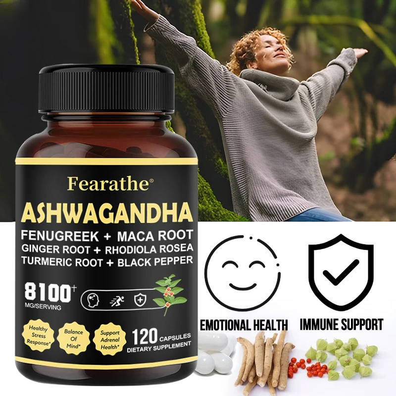 Maca, Bocks hornklee, Ashwagandha, Rhodiola Rosea, Kurkuma und schwarzer Pfeffer-Stress reaktion, Stimmung organisch, vegetarisch