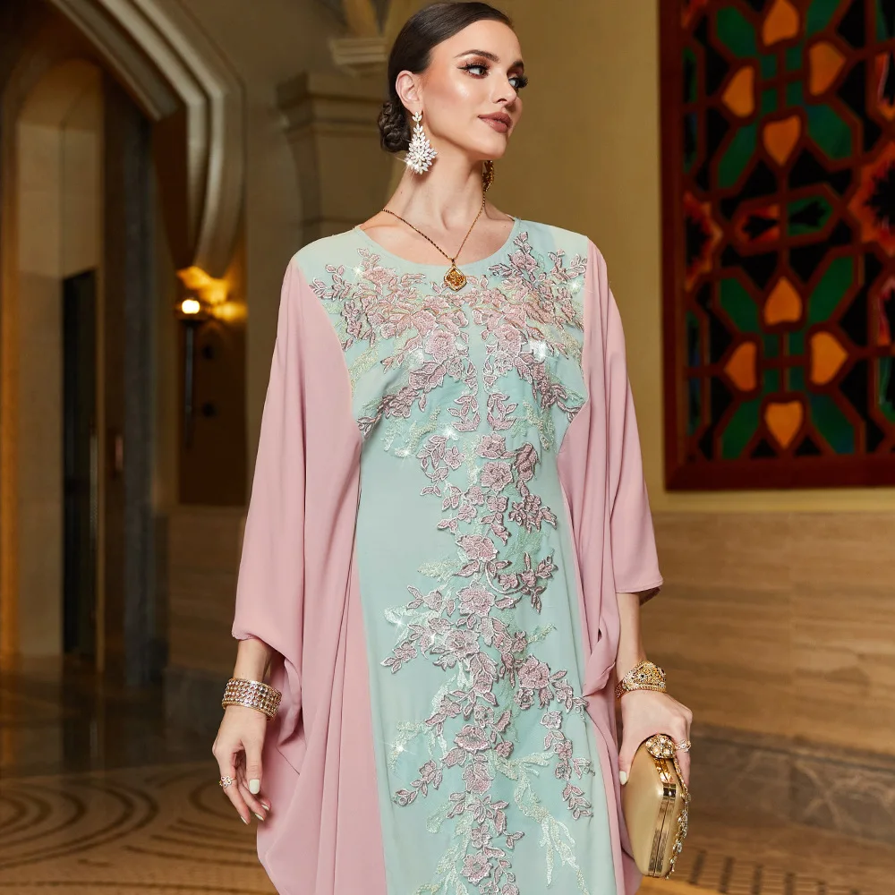 Eid Embroidery Sequin Party Dress for Women Ramadan Jalabiya Dress Muslim Abaya Maxi Robe Moroccan Caftan Party Vestidos 2023